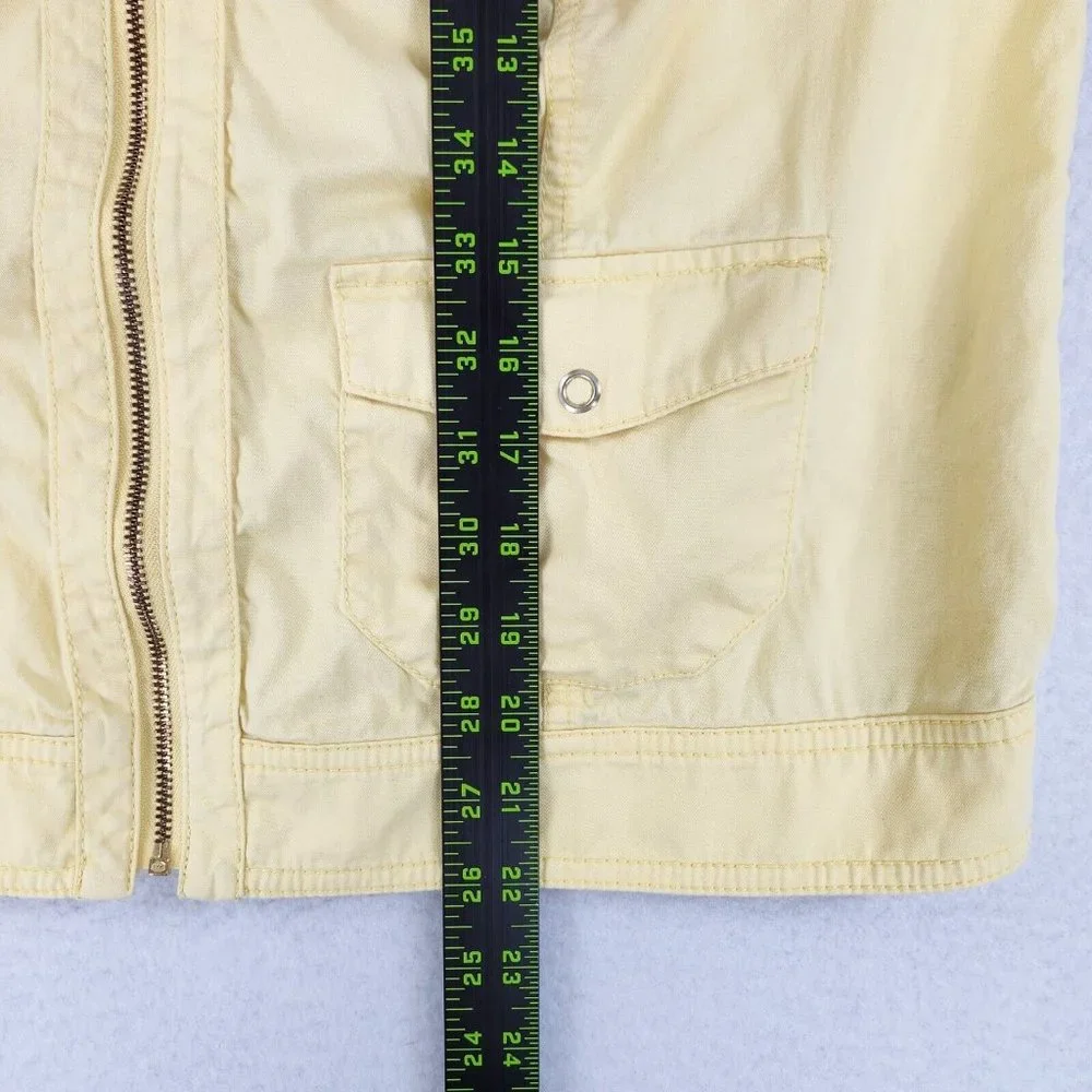Chicos Jacket Women 1 Yellow 8 3/4 Sleeve Utility Full Zip Lightweight Spring
